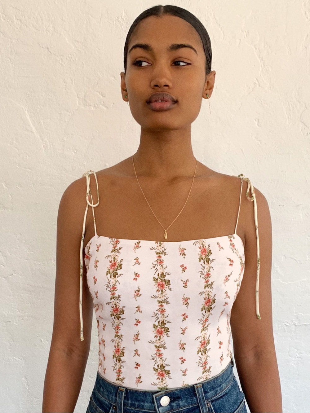 EUC Reformation Cream Lupe Cami with Red Rose Stripe Print Top [ SZ 4 ]
